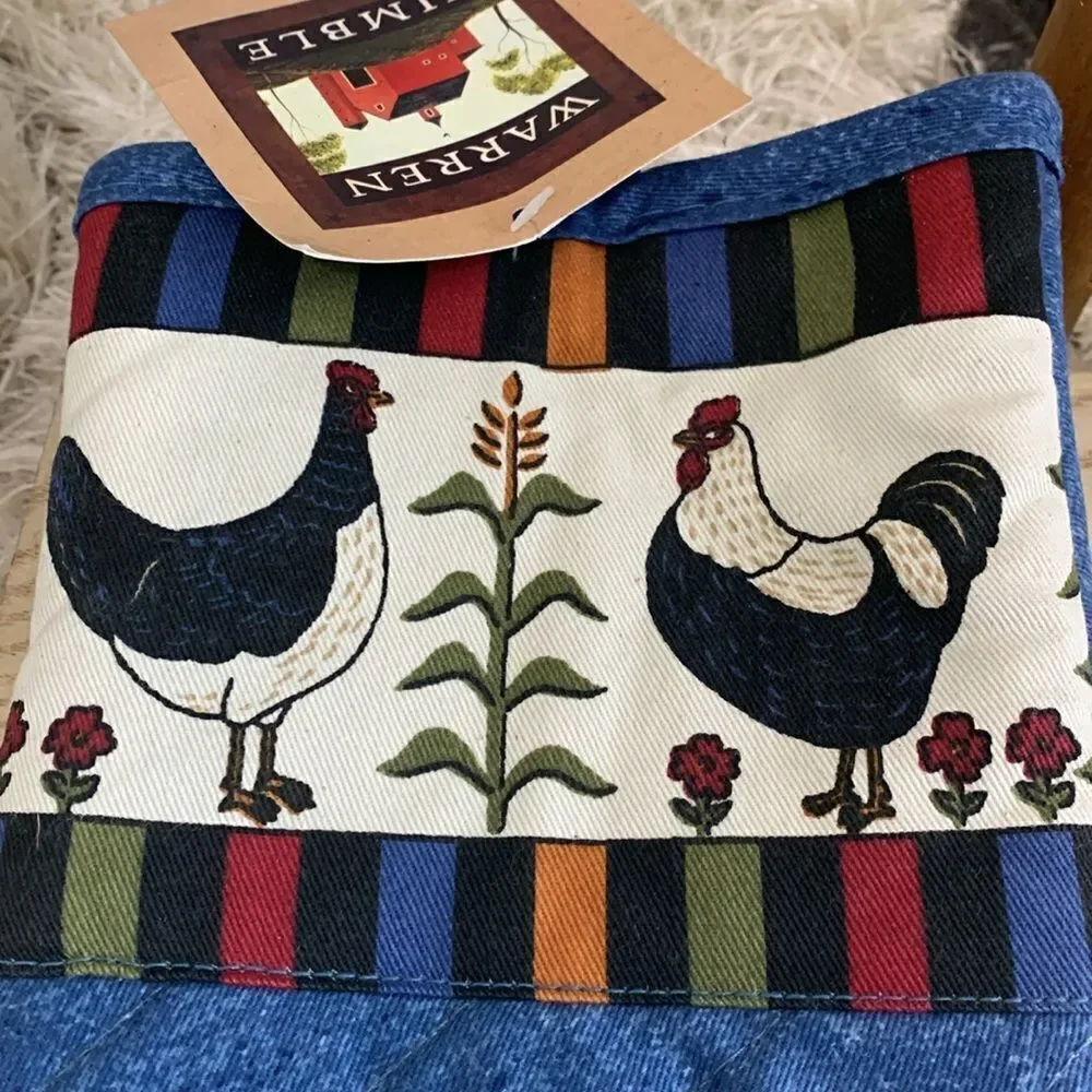 Vintage‎ Warren Kimble Folk Art Style Hen & Rooster Oven Mitt & Hot Pad